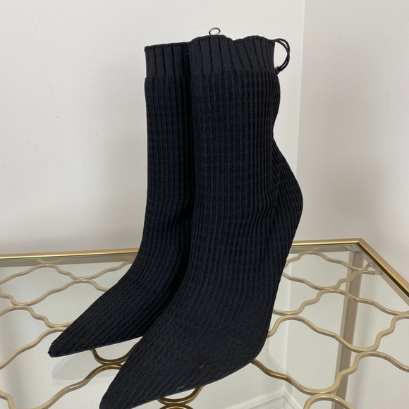 Zara Black Ribbed Sock Boots Booties NWT Pointed Toe High Heel Ankle Boots - Picture 6 of 10